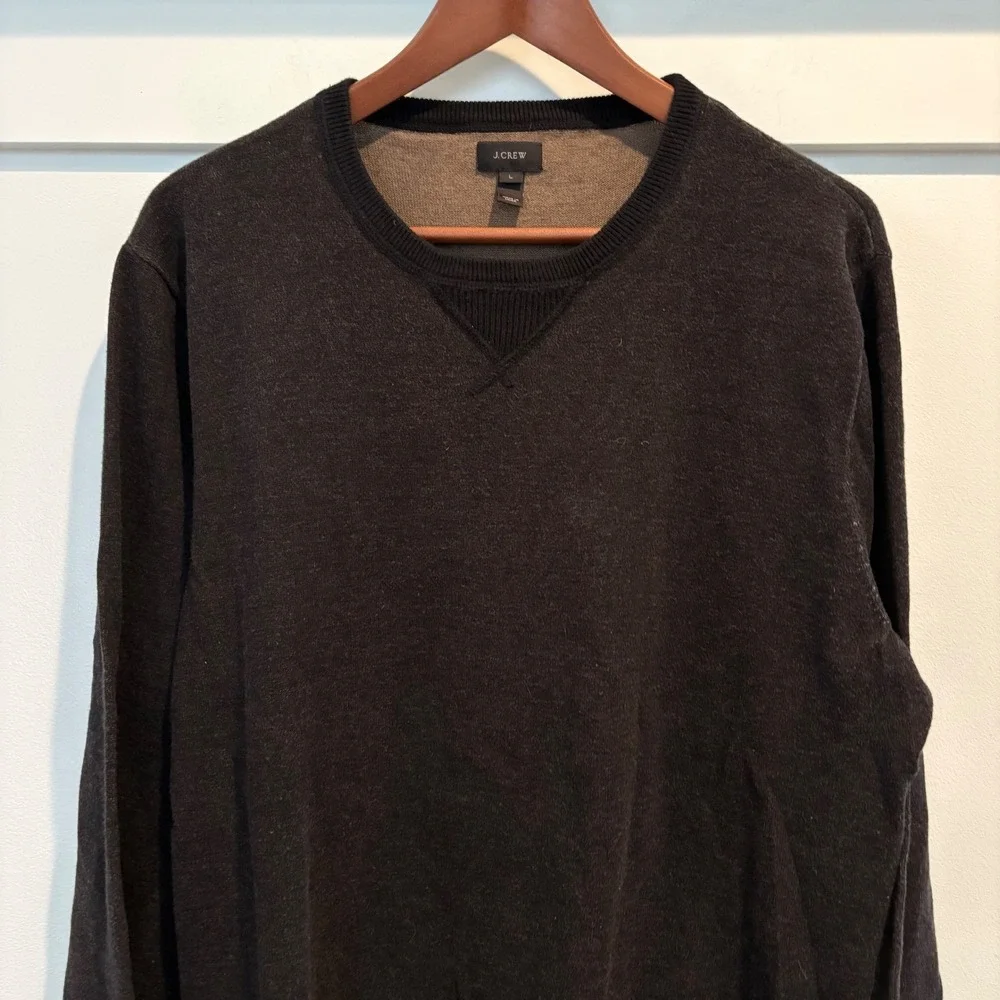 J.Crew‎ Men's Large Charcoal Gray V Neck Sweater 100% Cotton Lightweight Preppy
